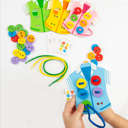 Wooden Button Threading and Lacing Set