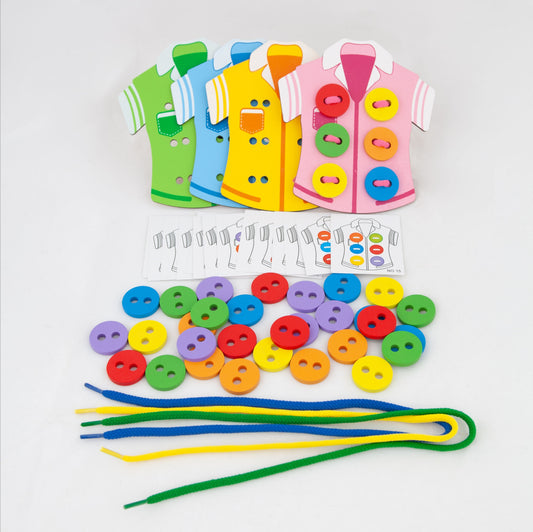 Wooden Button Threading and Lacing Set